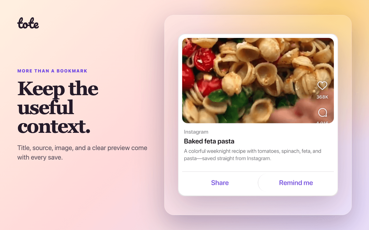 Tote for Chrome showing the saved page with its source and post-save actions