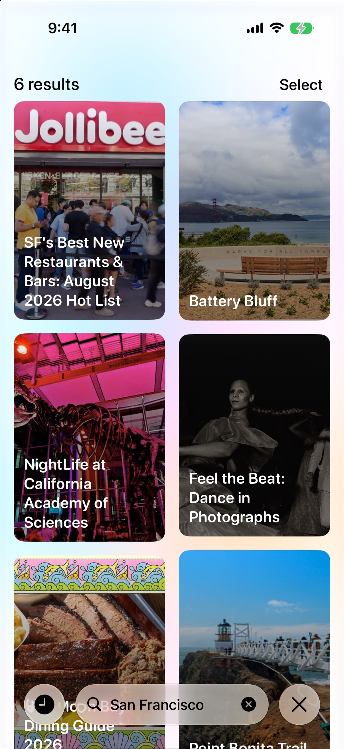 Tote Search on iPhone showing results from different saved sources
