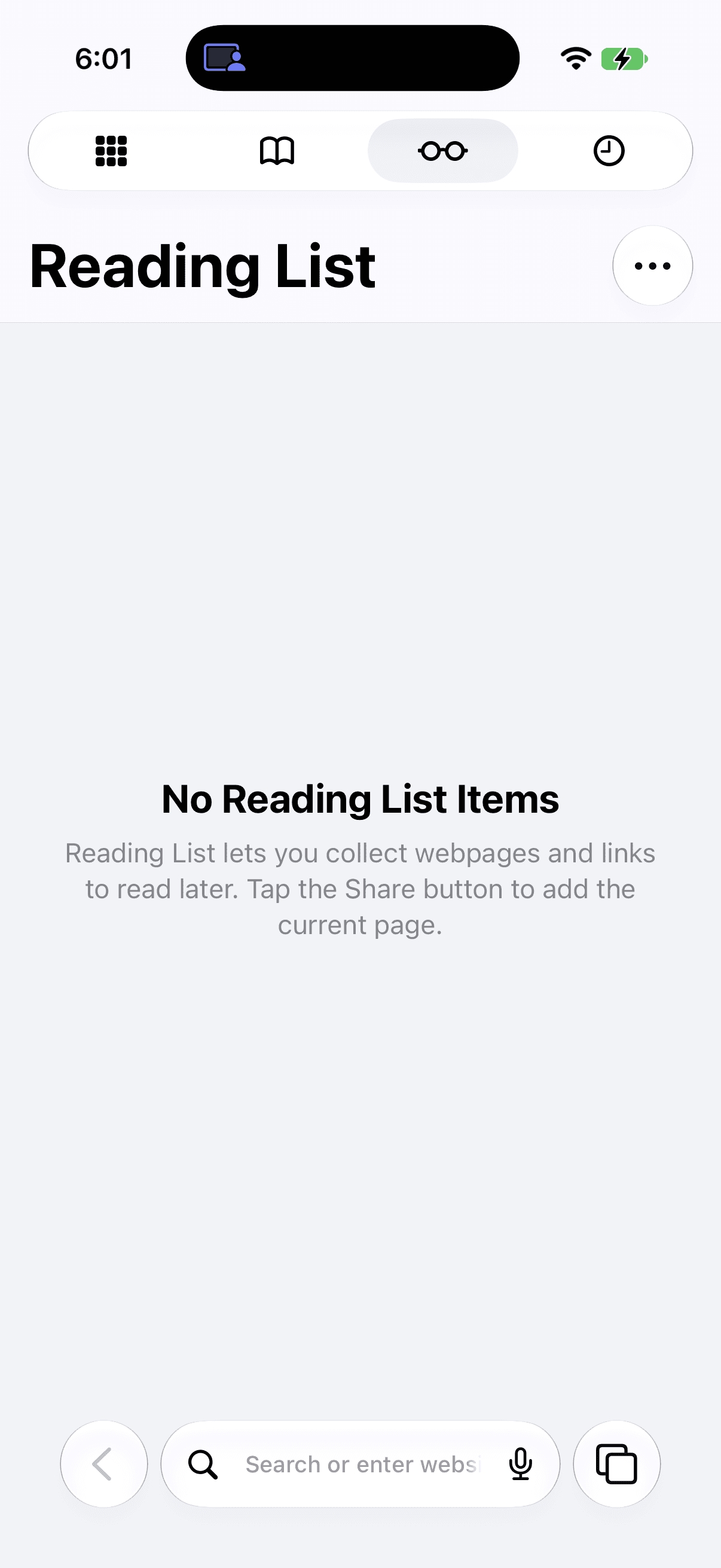 Safari Reading List screen on iPhone