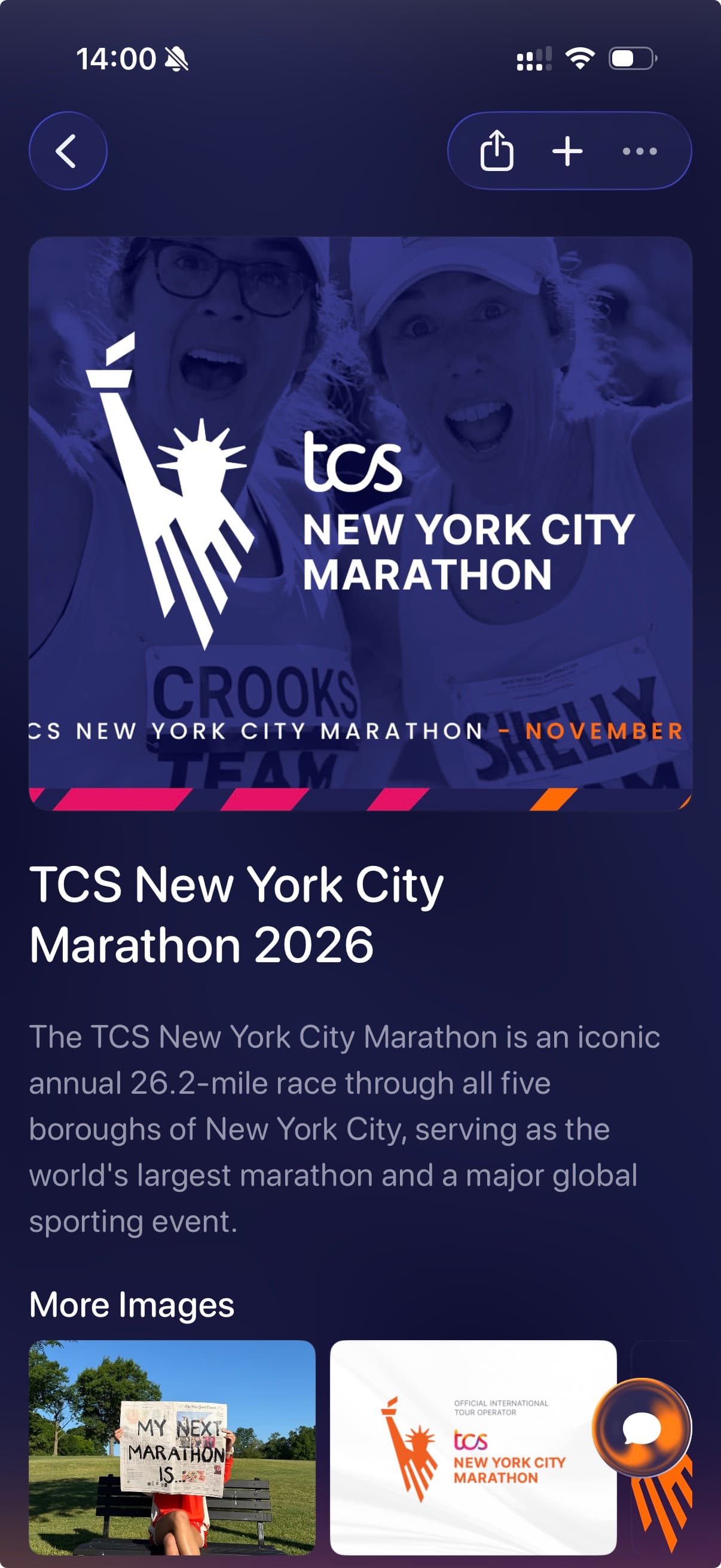 A marathon event screenshot organized in Tote with the event image and summary