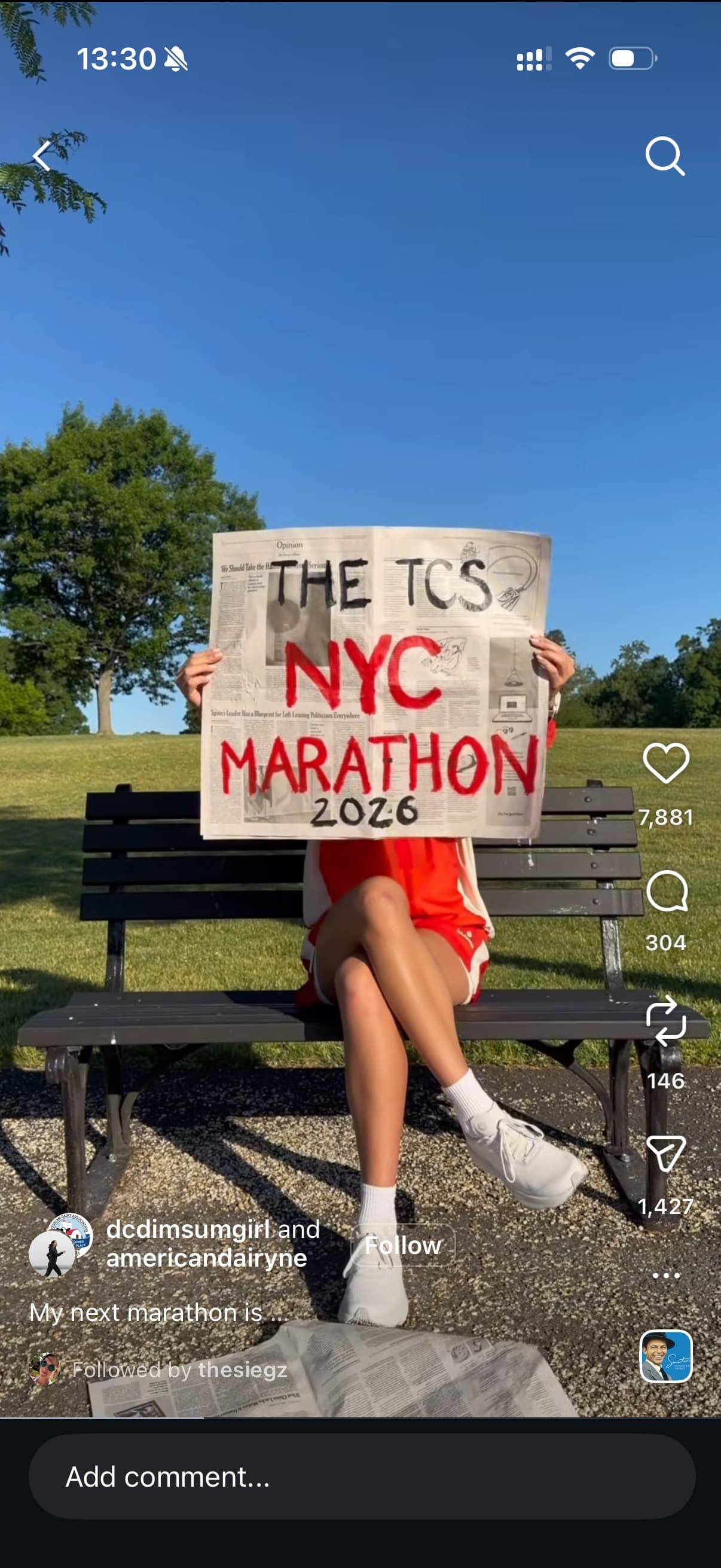 An Instagram marathon announcement screenshot before saving