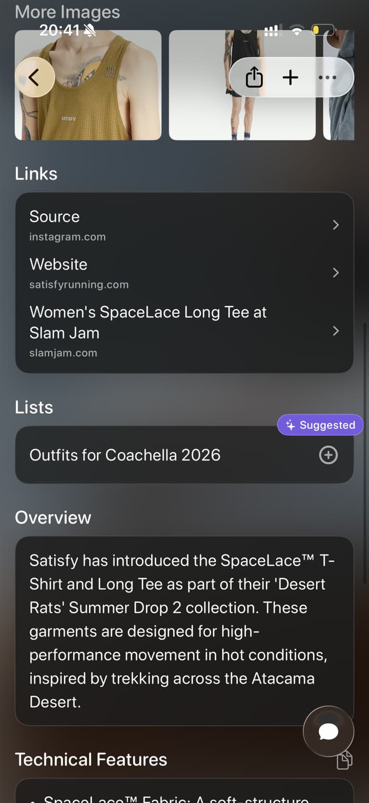 An outfit screenshot organized in Tote with links and list suggestions