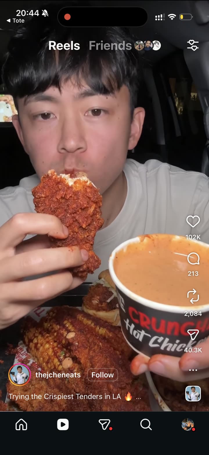 An Instagram restaurant Reel screenshot before saving