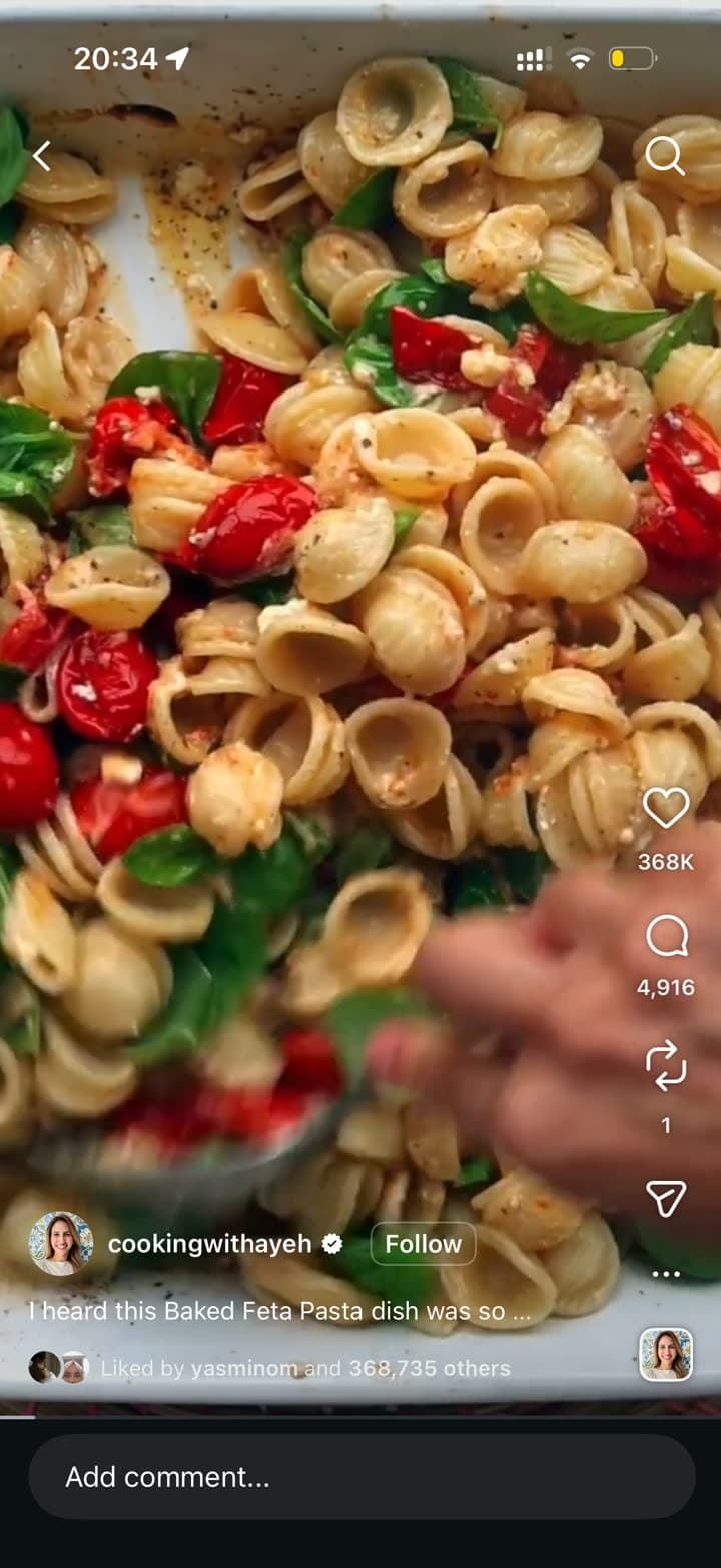 A viral baked feta pasta recipe screenshot before saving