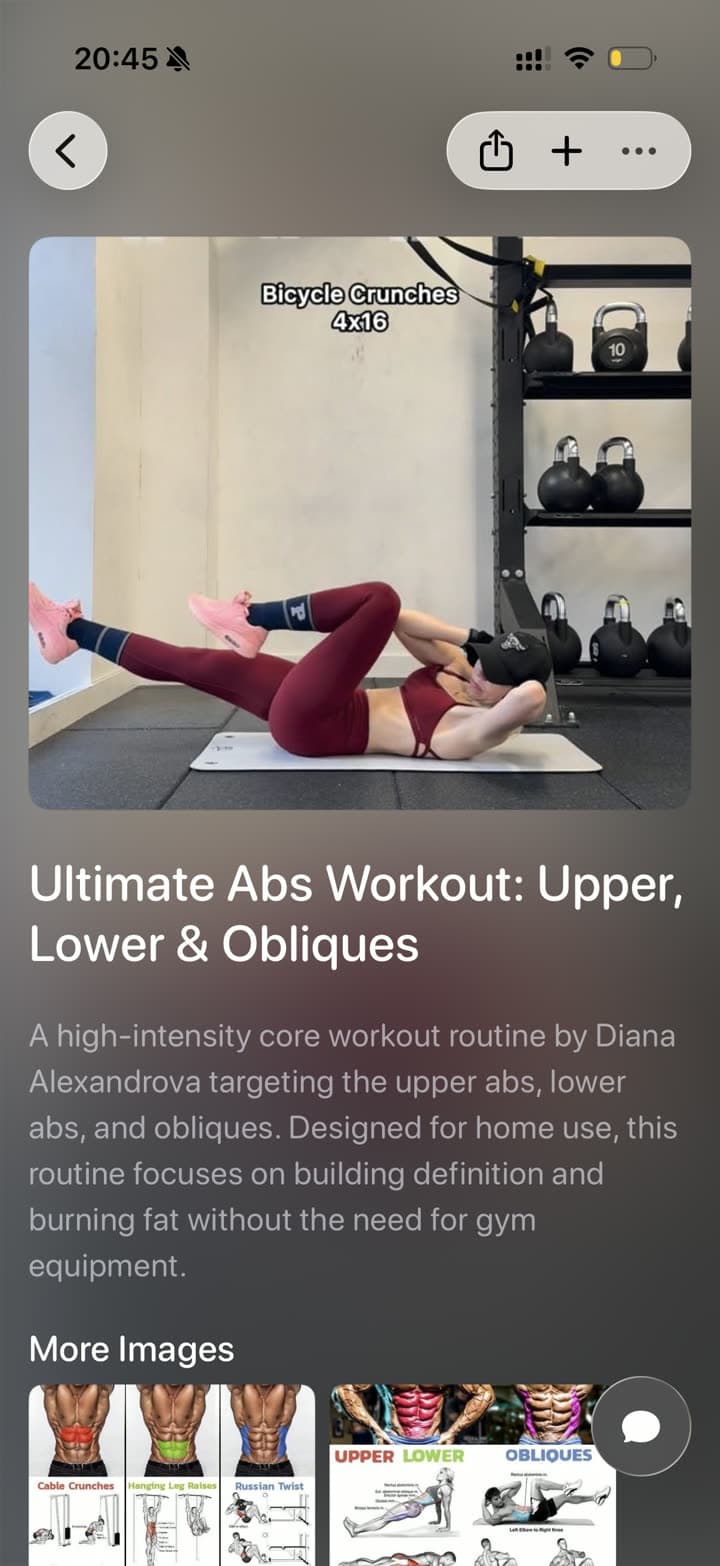 A workout video screenshot before saving